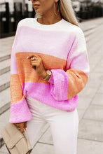 Load image into Gallery viewer, Pink Colorblock Drop Shoulder Pullover Loose Sweater
