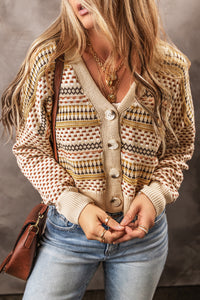 Online Khaki Buttoned V Neck Cropped Cardigan