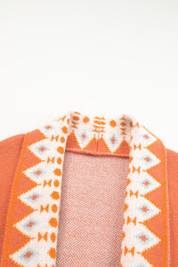 Online Orange Printed Aztec Print Open Front Knitted Cardigan