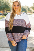 Load image into Gallery viewer, Online Black Leopard Print Colorblock V Neck Long Sleeve Plus Size Top
