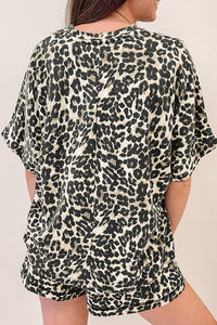 Online Black Cheetah Printed Casual Tee and Shorts Lounge Set