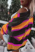Load image into Gallery viewer, Black Striped Colorblock Drop Shoulder Slouchy Cardigan
