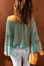 Load image into Gallery viewer, Green Swiss Dot Off The Shoulder Blouses
