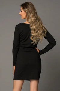 Black Long Sleeve Deep V Neck Bodycon Mini Dress