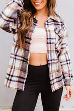 Load image into Gallery viewer, Pink Geometric Plaid Print Pocketed Shacket
