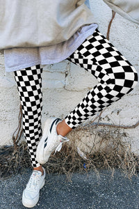 Online Khaki Checkered Pattern High Waist Skinny Leggings