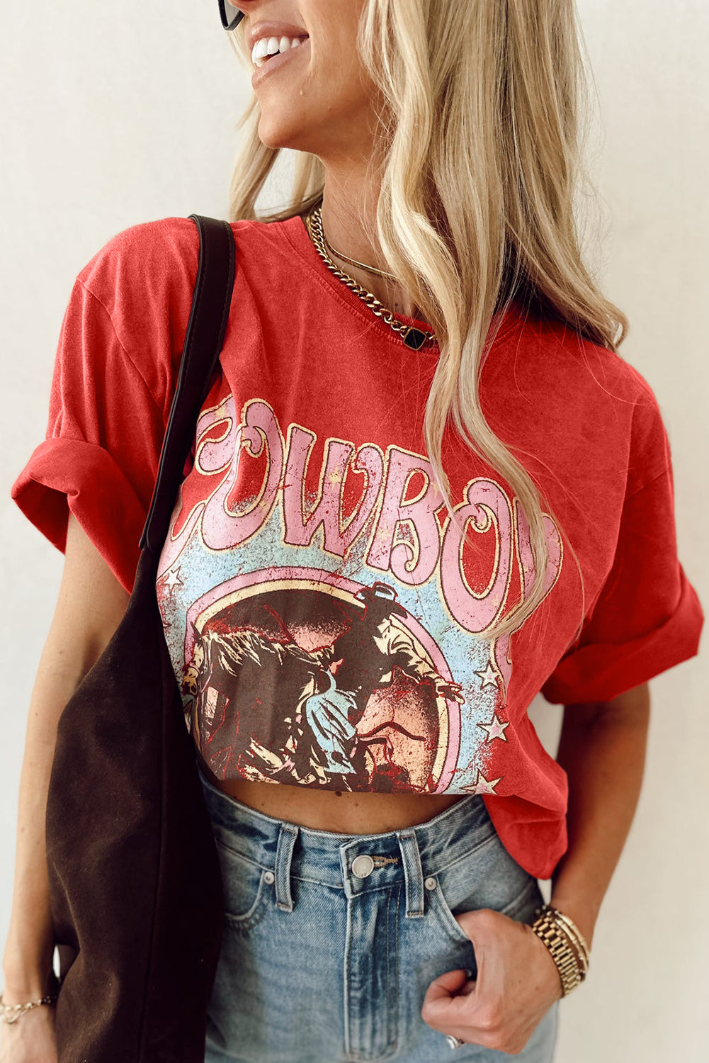Online Tomato Red COWBOY Take Me Away Graphic Western Loose Tee