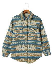 Online Yellow Western Aztec Print Button Flap Pocket Shacket