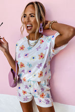 Load image into Gallery viewer, Online Pink Flower Print Short Sleeve High Waist Two Piece Shorts Set
