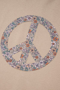 Online Pale Khaki Floral Peace Sign Graphic Washed Terry Plus Size Sweatshirt