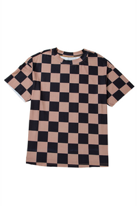 Online Light French Beige Checkmate Boyfriend Casual Tee