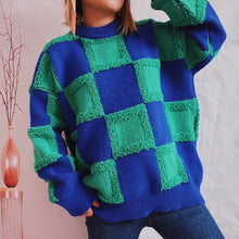 Load image into Gallery viewer, Online Checkered Round Neck Long Sleeve Sweater
