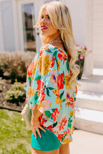 Load image into Gallery viewer, Online Sky Blue Plus Size Floral Print V Neck Batwing Sleeve Blouse
