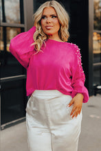 Load image into Gallery viewer, Online Strawberry Pink Pearled Decor Raglan Sleeve Plus Size Sweater
