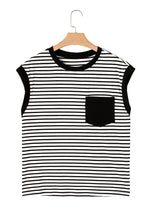 Load image into Gallery viewer, Online Black Stripe Chest Pocket Patch Round Neck Tank Top
