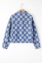 Load image into Gallery viewer, Online Black Checkered Patchwork Button up Denim Jacket
