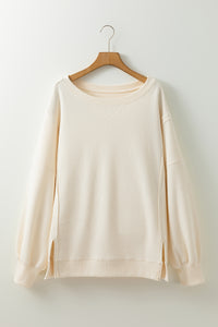 Online White Solid Color Waffle Knit Drop Shoulder Plus Size Sweatshirt