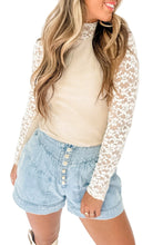 Load image into Gallery viewer, Beige Floral Lace Patchwork Long Sleeve High Neck Slim Top
