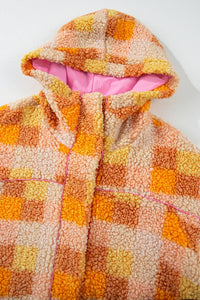 Online Orange Checkered Sherpa Hooded Jacket