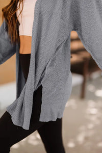 Gray Women's Winter Casual Long Sleeve Loose Solid Color Sweaters Side Split Open Front Cardigan Knitted Tops