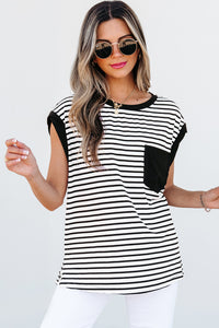 Online Black Stripe Chest Pocket Patch Round Neck Tank Top