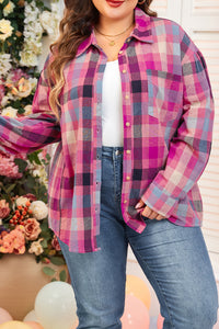 Online Rose Stripe Plus Size Checkered Print Button up Shirt