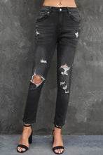 Load image into Gallery viewer, Black Distressed Holes Straight Jeans
