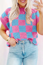 Load image into Gallery viewer, Online Sachet Pink Colorblock Plaid Pattern Ribbed Trim Sweater Tank Top
