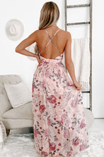 Load image into Gallery viewer, Online Pink Floral Pleated Bust Deep V Empire Waist Backless Maxi Dress
