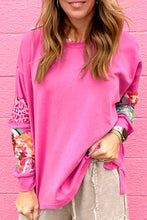 Load image into Gallery viewer, Sachet Pink Mixed Print Patch Drop Shoulder Pullover Top
