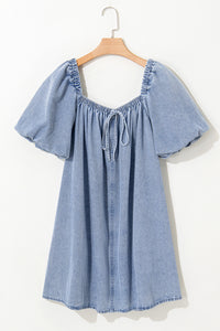 Online Myosotis Bubble Sleeve Square Neck Denim Babydoll Dress