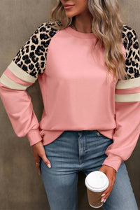 Online Black Leopard Print Colorblock Raglan Sleeve Sweatshirt