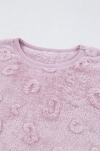 Online Lavendula Textured Leopard Fleece Loose Two Piece Lounge Set