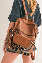 Load image into Gallery viewer, Online Coffee Leopard Patchwork PU Leather Functional Backpack

