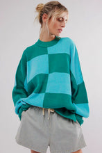 Load image into Gallery viewer, Online Green Checkered Side Slits Drop Shoulder Oversized Sweater
