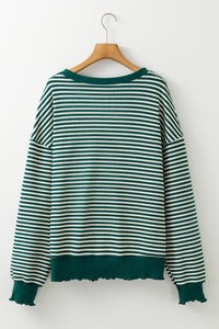 Online Pink Stripe Loose Drop Shoulder Long Sleeve Top