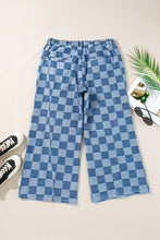 Load image into Gallery viewer, Online Dusk Blue Plus Size Checkered Seamed High Waist Wide Leg Jeans
