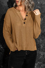 Load image into Gallery viewer, Brown Buttoned Side Split Knit Sweater
