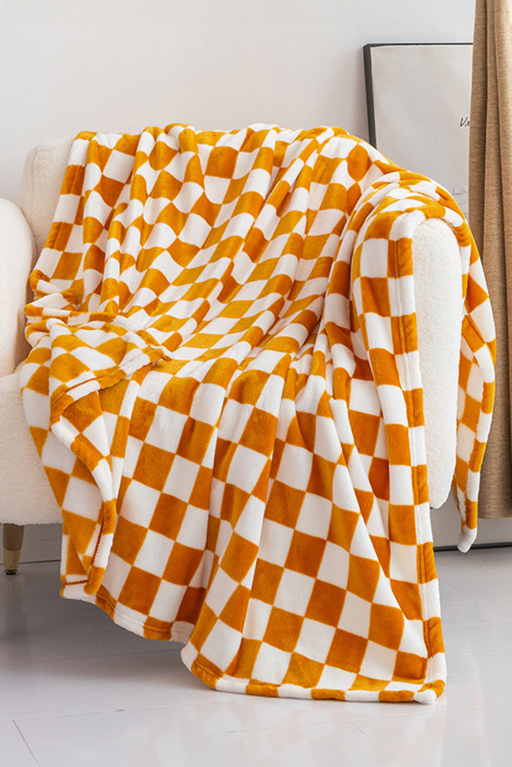 Online Chestnut Checkerboard Printed Soft Throw Blanket 120*200cm