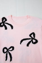 Load image into Gallery viewer, Online Light Pink Bow Pattern Knitted Loose Fit Sweater
