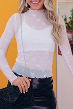Load image into Gallery viewer, White Star Embellished Sheer Mesh Long Sleeve Top
