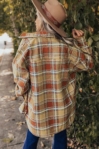 Red Oversized Flap Pockets Plaid Shacket with Slits