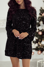 Load image into Gallery viewer, Online Black Sequin Long Sleeve Knot Cutout Back Mini Dress
