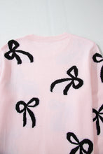 Load image into Gallery viewer, Online Light Pink Bow Pattern Knitted Loose Fit Sweater
