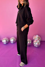 Load image into Gallery viewer, Online Black Zipper Stand Neck Top and Wide Leg Pants Set
