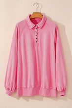 Load image into Gallery viewer, Pink Solid Snap Buttons Collared Balloon Sleeve Oversized Sweatshirt
