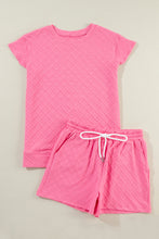 Load image into Gallery viewer, Online Sachet Pink Checkered Textured Tee and Drawstring Shorts
