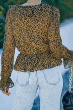 Load image into Gallery viewer, Leopard Ruffled V Neck Long Sleeve Blouse

