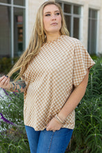 Load image into Gallery viewer, Online Khaki Checkerboard Short Batwing Sleeve Round Neck Plus Size T Shirt
