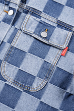 Load image into Gallery viewer, Online Black Checkered Patchwork Button up Denim Jacket
